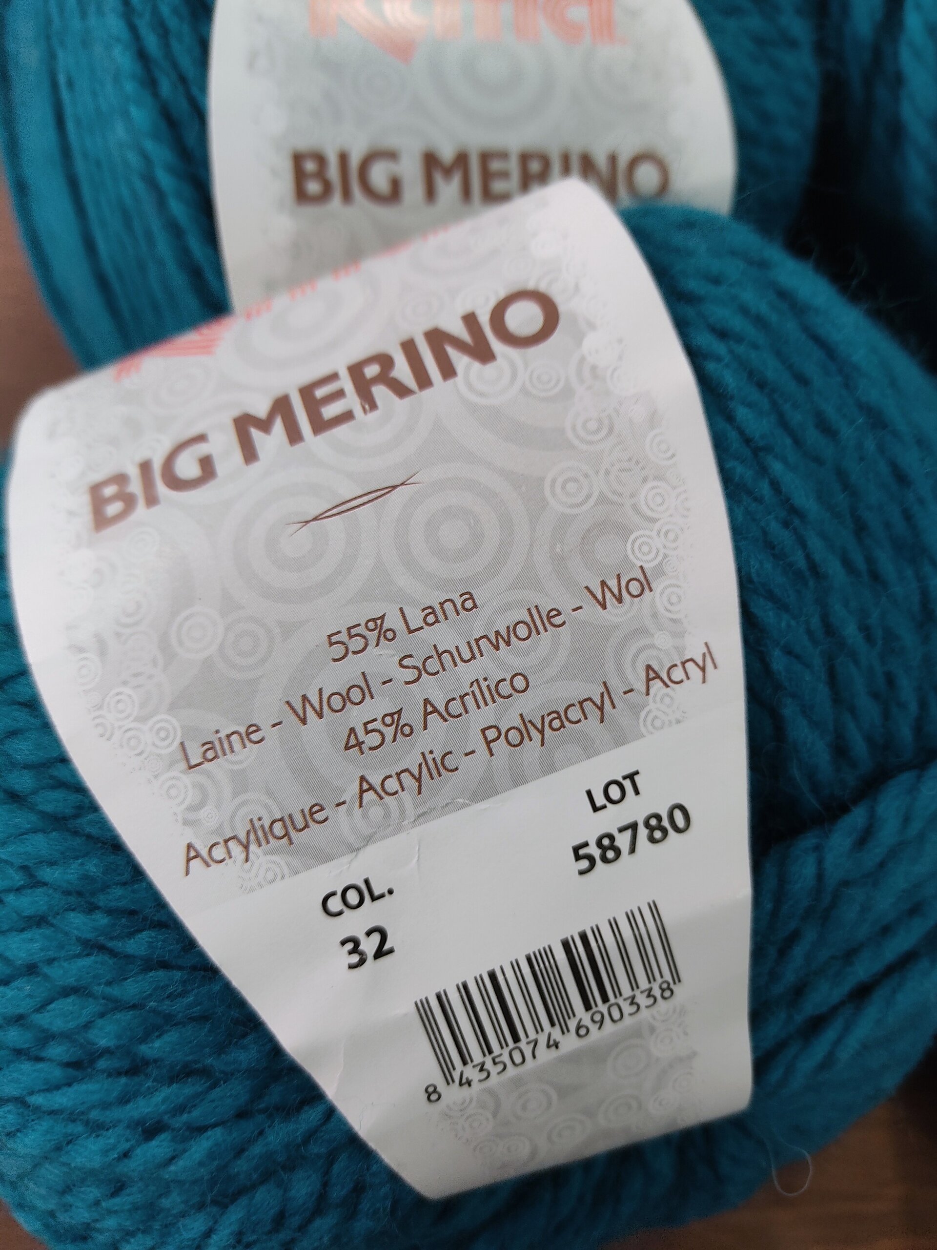 Lote 4 ovillos Katia Big Merino turquesa - 2